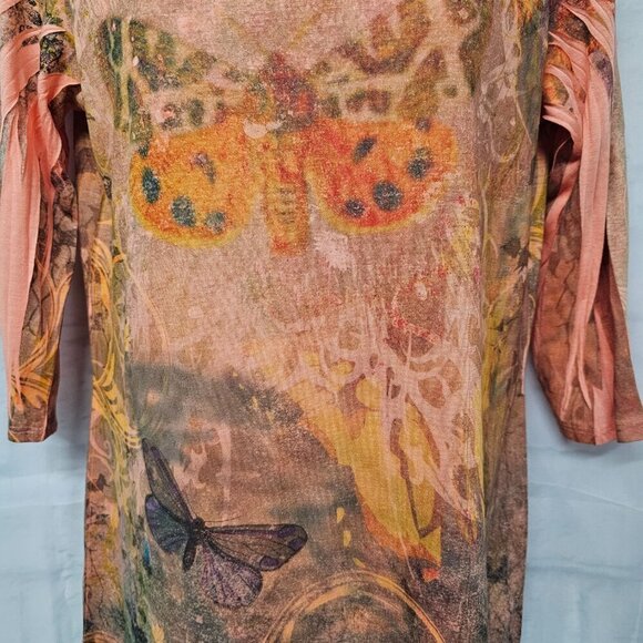 Only 9 Orange Pink Y2k Butterfly Forest Fairy Grunge Romantic Goth Tee Shirt M - Picture 3 of 12